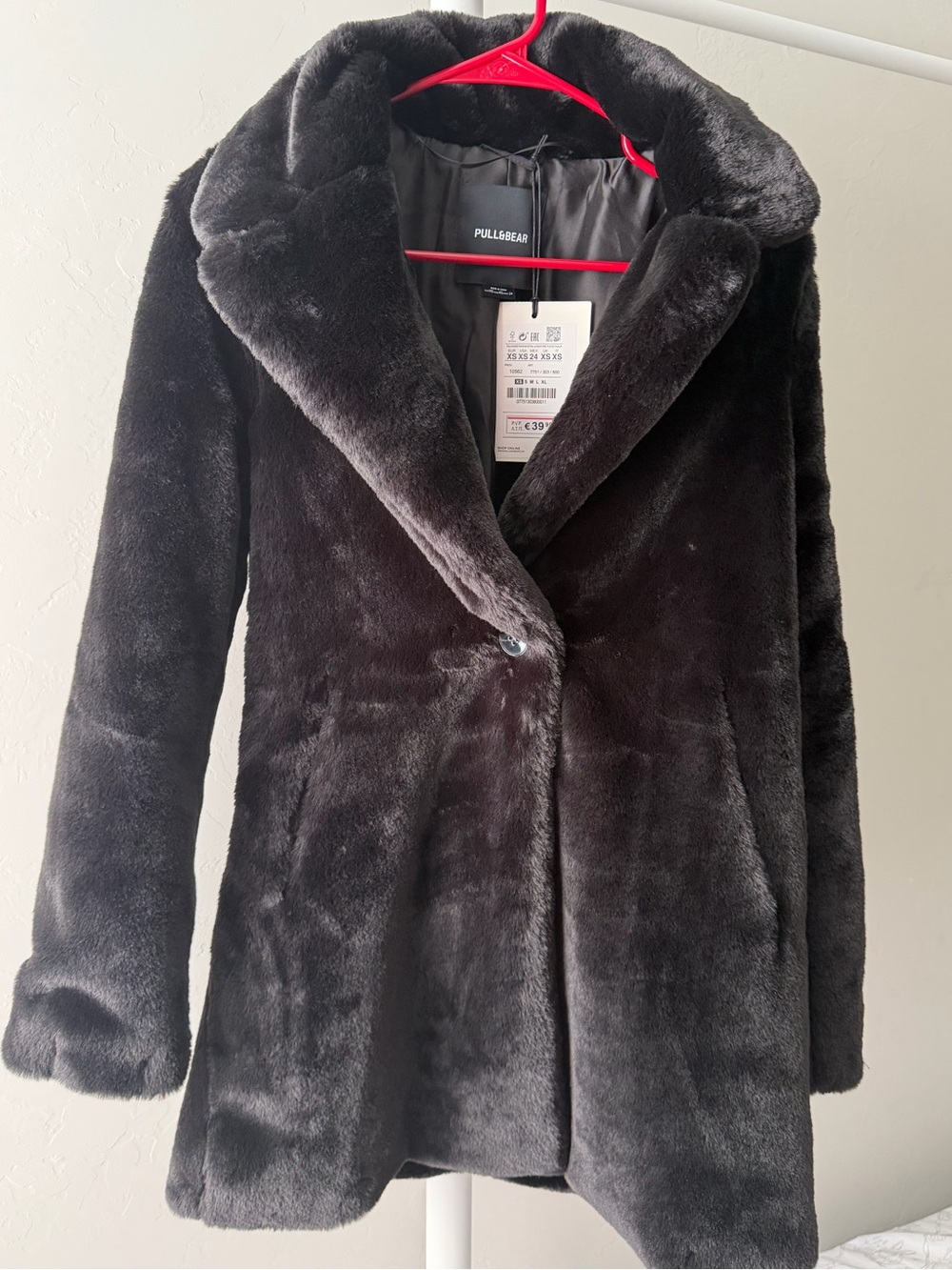 Pull&Bear Women's Dark Gray Faux Fur Teddy Coat